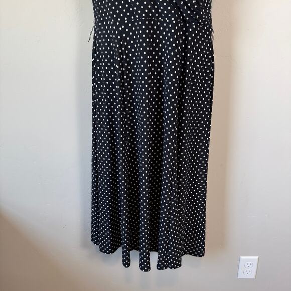 Evan-Picone Sz 14 Retro Polka Dot A-Line Dress Sleeveless Wrap Style Midi Work - Picture 4 of 9